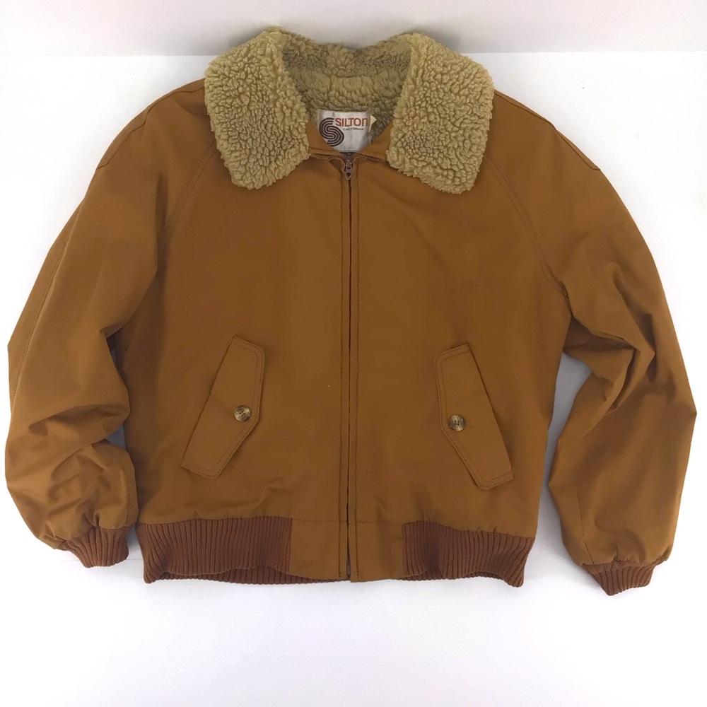 Vintage 1970s SILTON Sherpa Lined Bomber Jacket Talon Brown USA Rodeo size 40